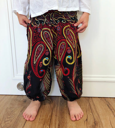 Airy black harem pants with a delicate pattern for children – Sanuka